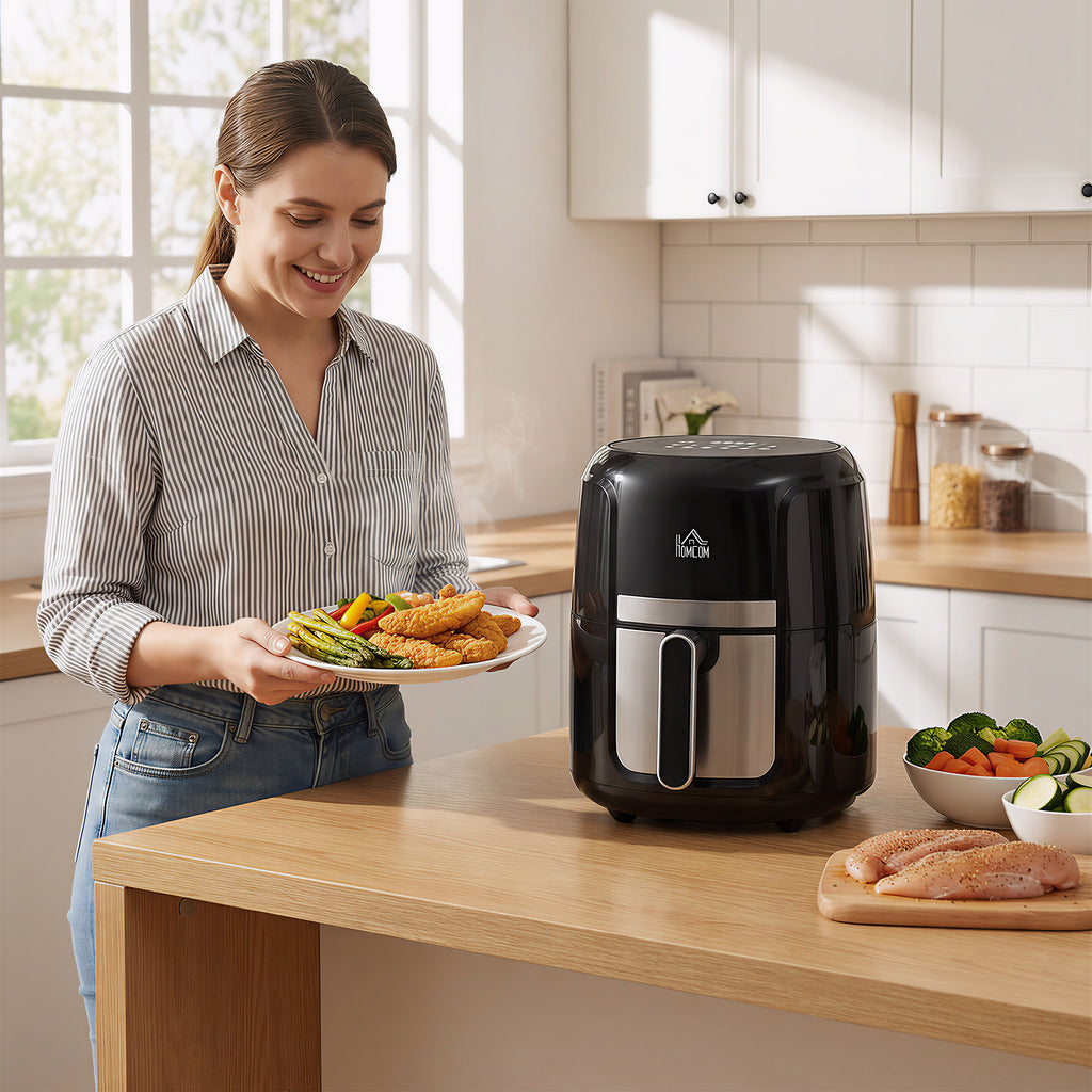 Friteuse sans huile 4 L, air fryer 1300 W 12 programmes, écran tactile, température réglable, panier antiadhésif, noir-7