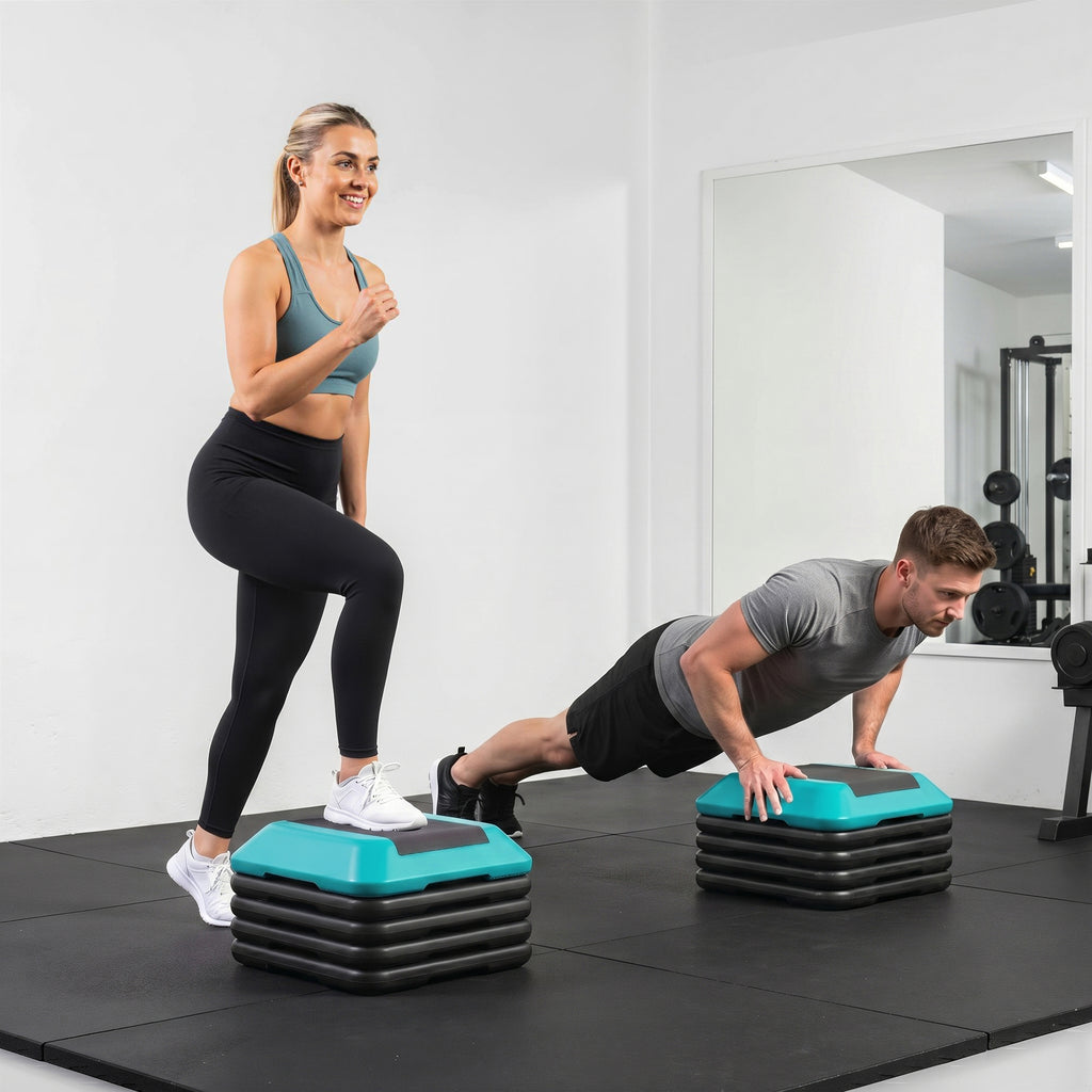 Aerobic stepper marche d'exercice avec 5 hauteur réglable de 10/15/20/25/30 cm charge 150 kg pour maison gym bleu-7