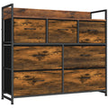 Commode 7 Tiroirs en Tissu Pliables, Commode Chambre Adulte avec Plateau Supérieur et Cadre en Acier, Brun Rustique-0