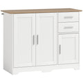 Buffet salon, meuble de rangement avec 2 tiroirs, 3 portes et étagère réglable, 100 x 40 x 78 cm, blanc et bois naturel-0