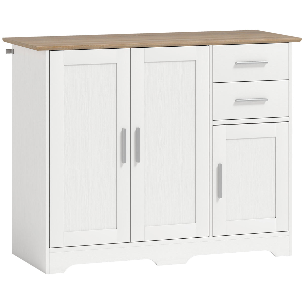 Buffet salon, meuble de rangement avec 2 tiroirs, 3 portes et étagère réglable, 100 x 40 x 78 cm, blanc et bois naturel-0