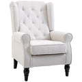 Fauteuil de Salon, Fauteuil d'Appoint Mi-Siècle Moderne en Flanelle Neige avec Haut Dossier Capitonné à Oreilles, Crème-0
