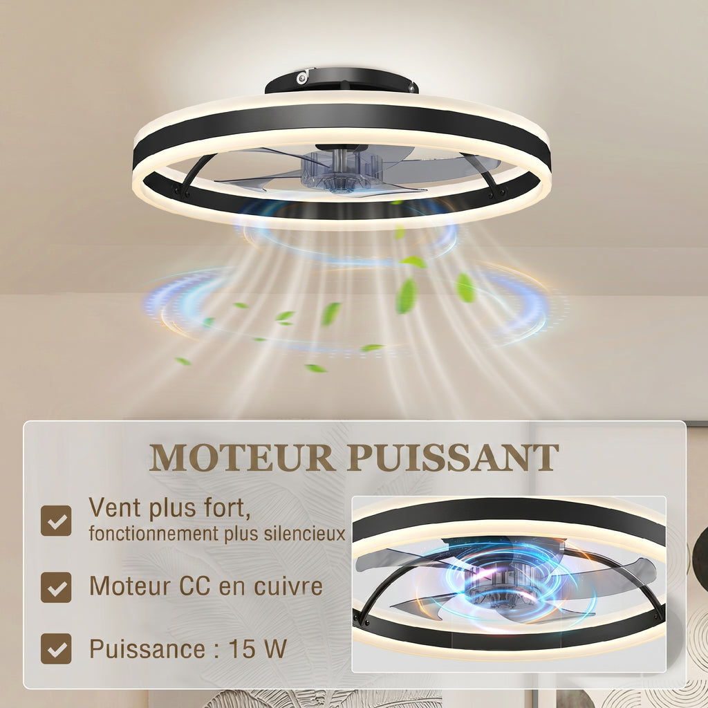 Ventilateur de plafond avec lumière et télécommande, plafonnier ventilateur 50 cm avec 6 vitesses, noir-5