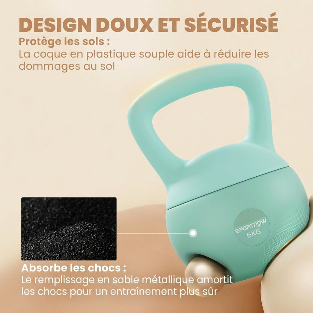 Kettlebell 6 kg haltère avec poignée antidérapante pour fitness musculation cardio, 19 x 19 x 28 cm vert-3