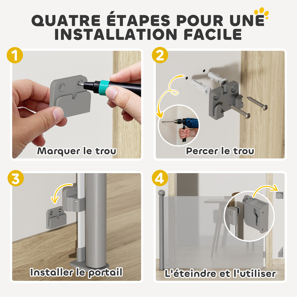Barrière rétractable pour chien largeur 149 cm verrouillage automatique - gris-4