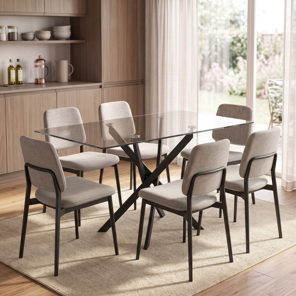 Table de Cuisine, Plateau en Verre Trempé, Piétement Croisé en Acier, Style Moderne, pour Salle à Manger, Cuisine, Salon-1