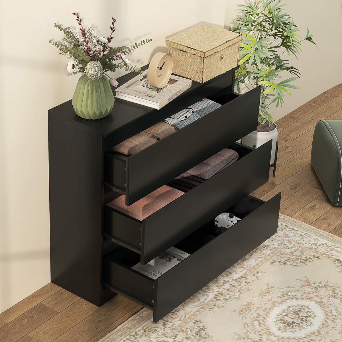 Commode 3 tiroirs, Meuble de rangement épuré pour chambre, intérieur, 80l x 39P x 73H cm-6