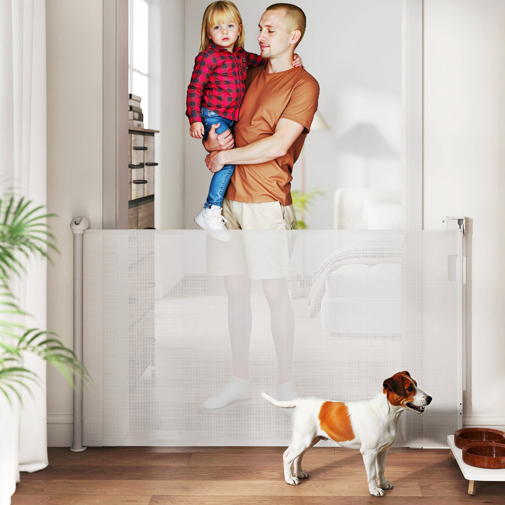 Barrière rétractable pour chien largeur 149 cm verrouillage automatique - blanc-1