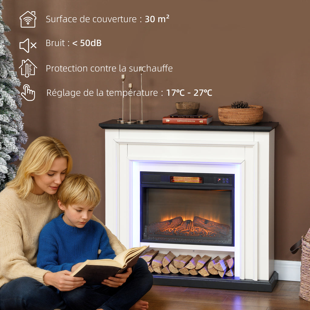 Cheminée électrique 1800W, fausse cheminée décorative lumières LED RGB, effet flamme, manteau, 105 x 27 x 97 cm, noir-6