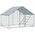 Enclos poulailler extérieur parc grillagé 6 m² avec perchoir et mangeoire acier galvanisé Ø25mm 300x200x195cm argent-0