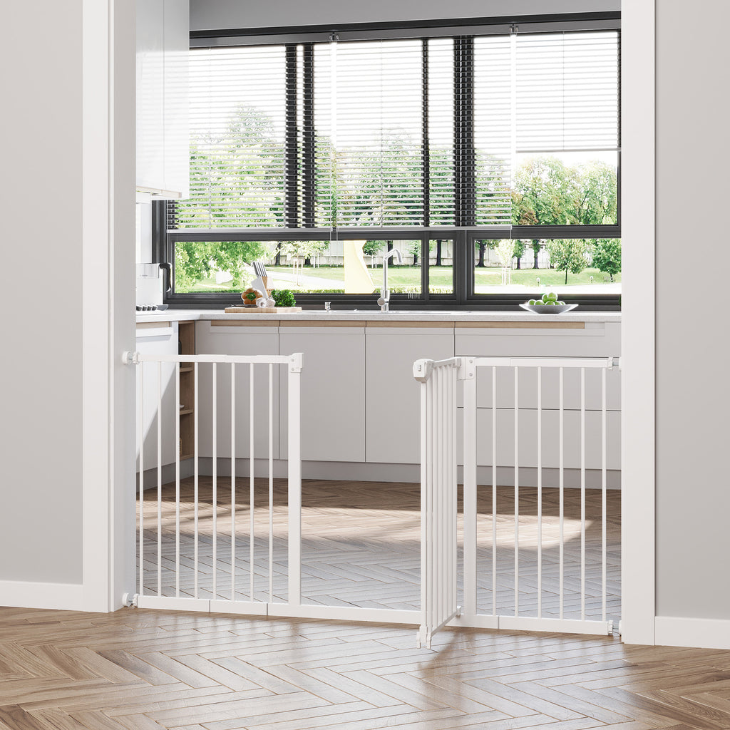 Barrière de sécurité animaux porte fermeture automatique système de double verrouillage sans perçage 3 extensions blanc-8