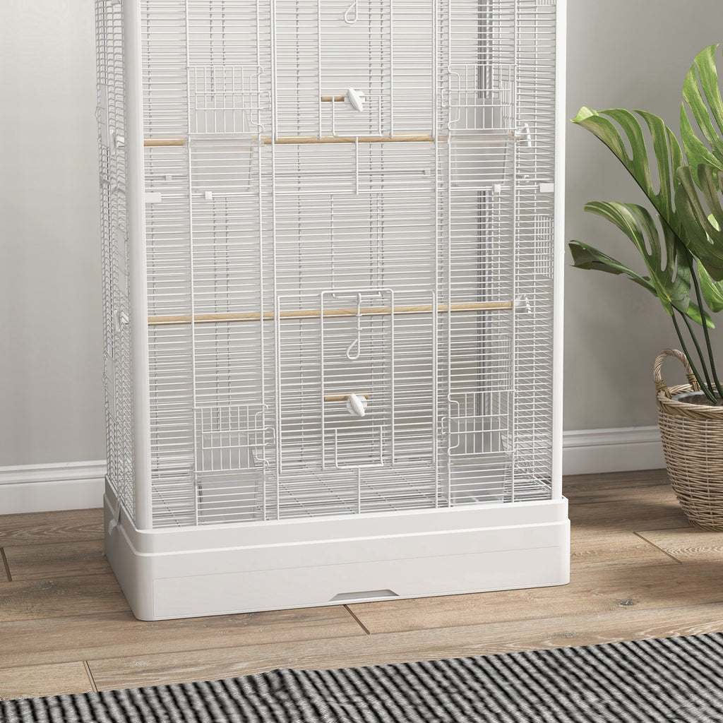 Cage à oiseaux volière avec portes perchoirs cage pour canaris perruches perroquets 61 x 36,5 x 98 cm blanc-7