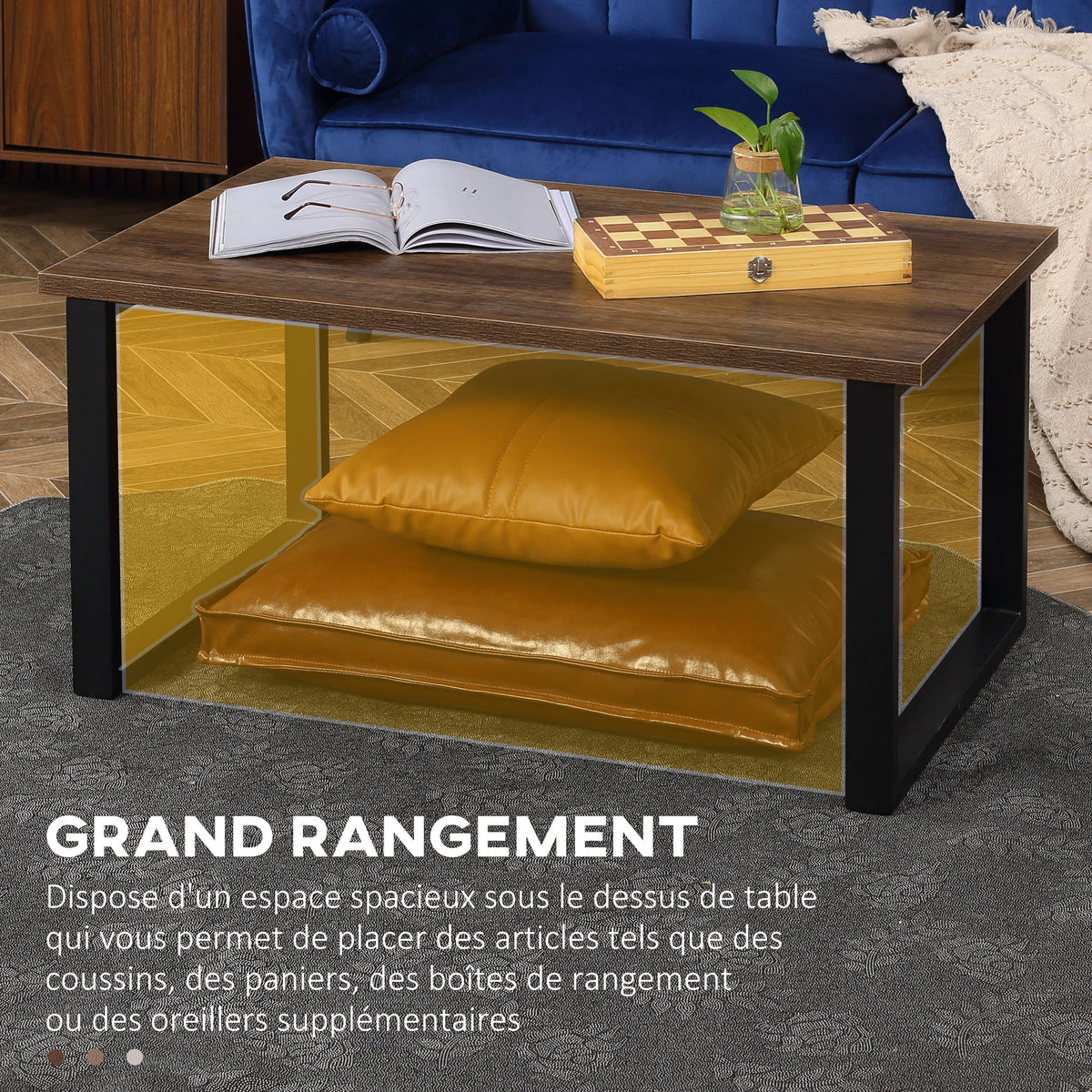 Table basse rectangulaire table de salon style industriel pied métal et plateau aspect bois 100 x 60 x 50 cm-4