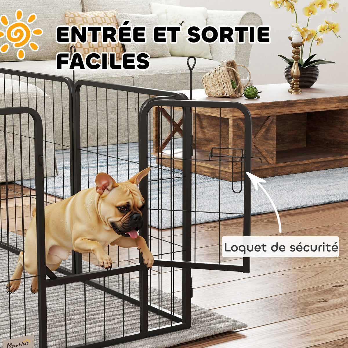 Parc pour chien enclos chien 8 panneaux modulable et pliable acier avec porte pour chiot intérieur extérieur 60 cm noir-4