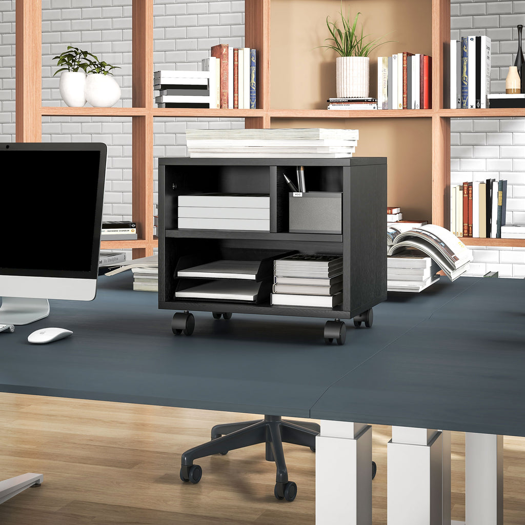 Support d'imprimante meuble de rangement bureau caisson 3 compartiments ouverts 40 x 30 x 36 cm noir-7