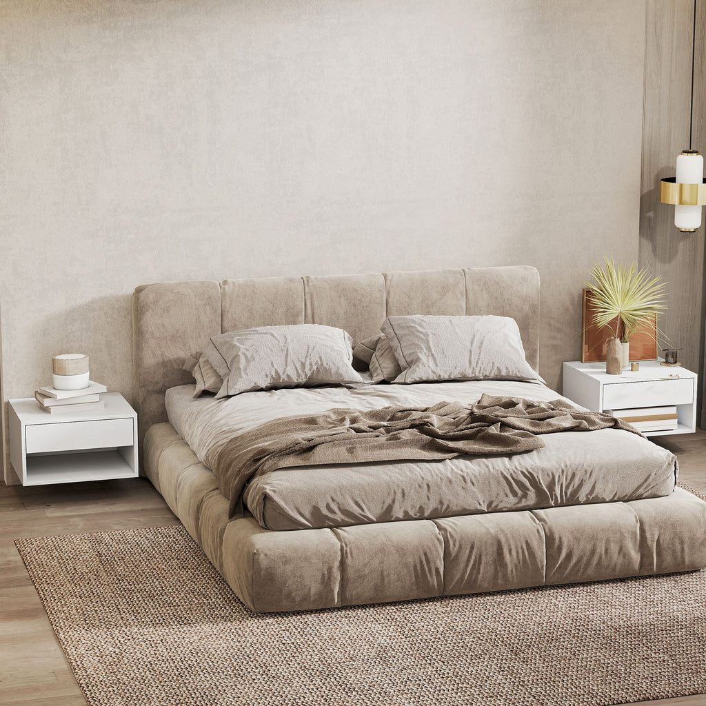 Lot de 2 tables de chevet murales, tables de nuit, tiroir, compartiment ouvert, plateau, 37 x 32 x 21 cm, blanc-9
