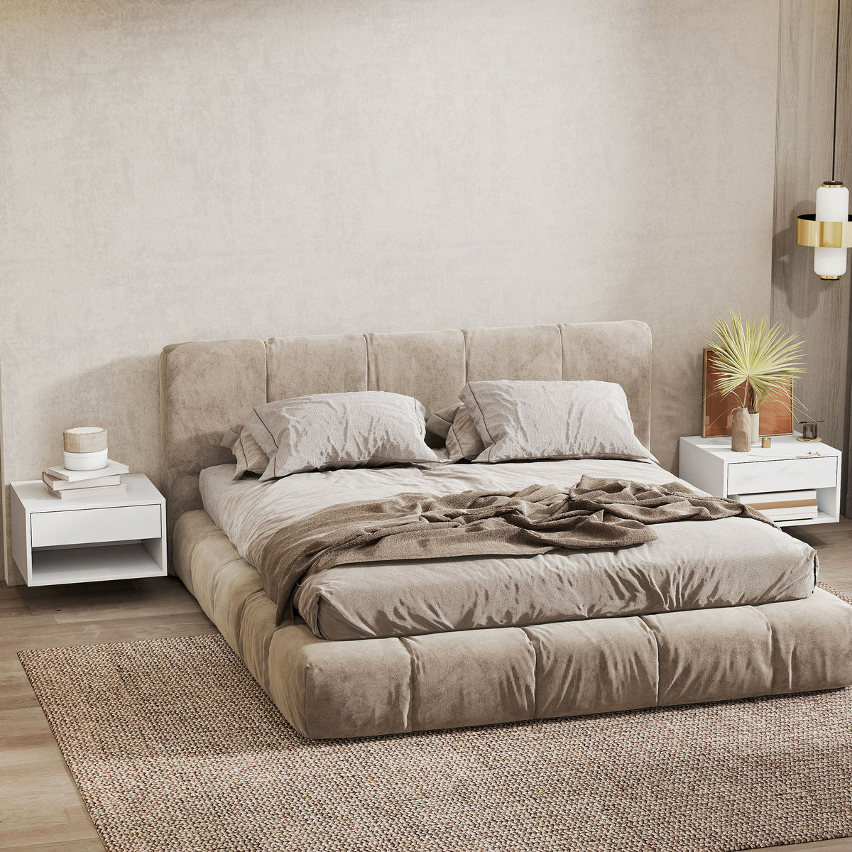 Lot de 2 tables de chevet murales, tables de nuit, tiroir, compartiment ouvert, plateau, 37 x 32 x 21 cm, blanc-9