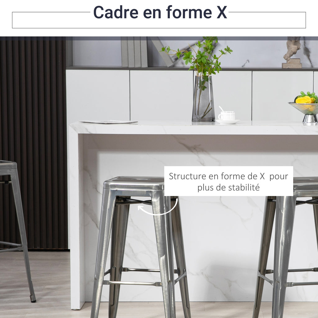 Lot de 4 tabourets de bar industriel empilables hauteur assise 76 cm métal argent-4