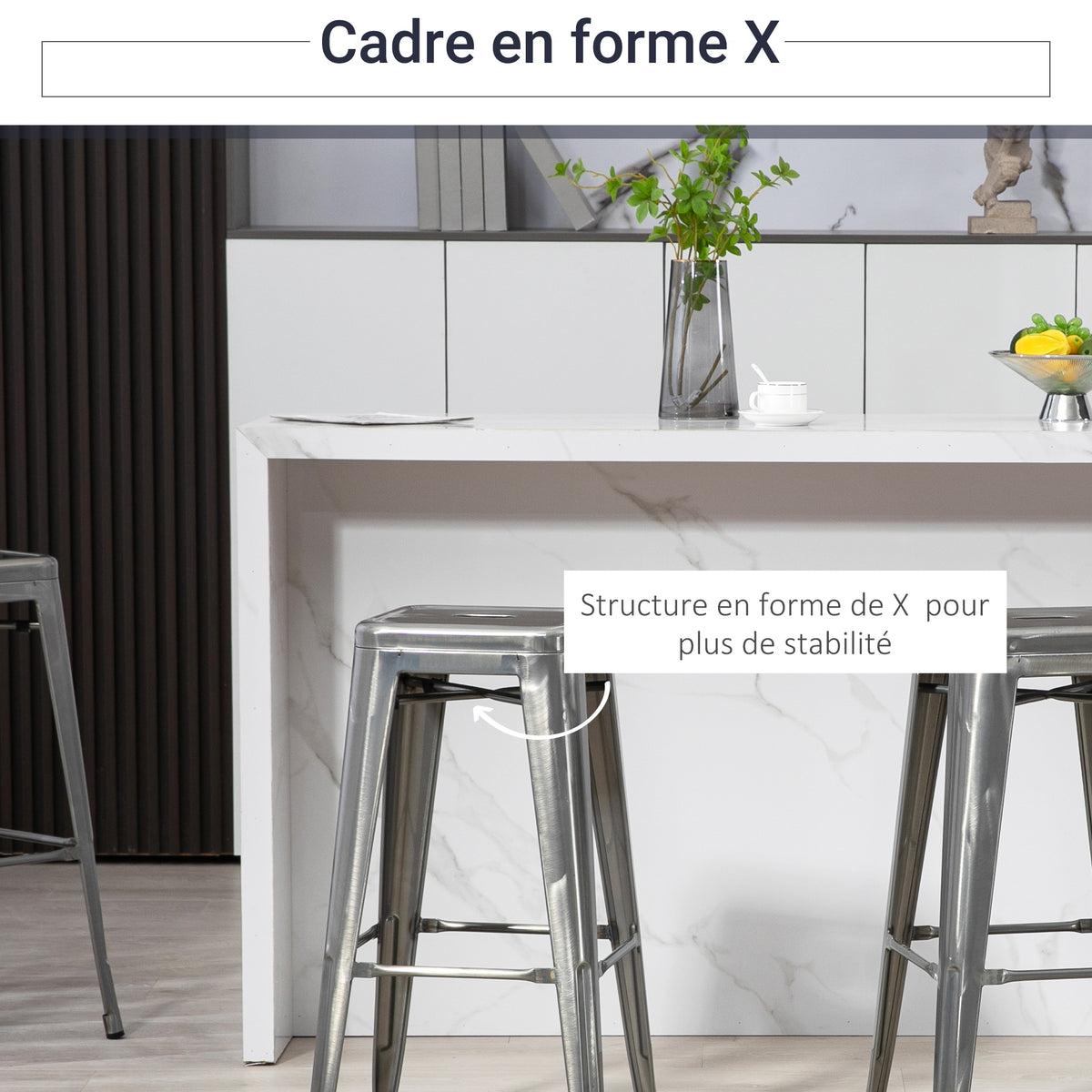 Lot de 4 tabourets de bar industriel empilables hauteur assise 76 cm métal argent-4