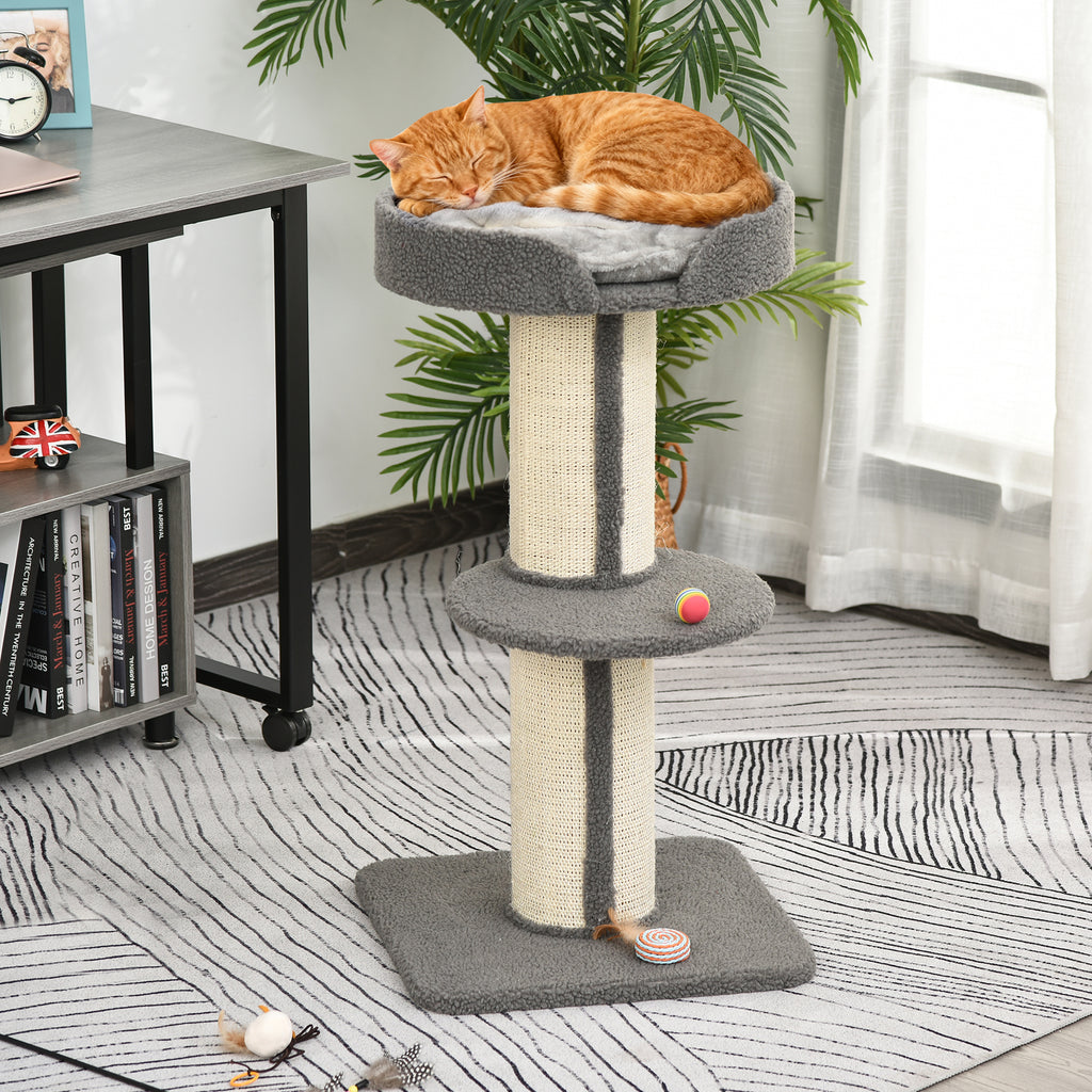 Arbre à chat, arbre à grimper griffoir pour chat, tissu bouclette, centre d'activités 2 plate-formes gris-1