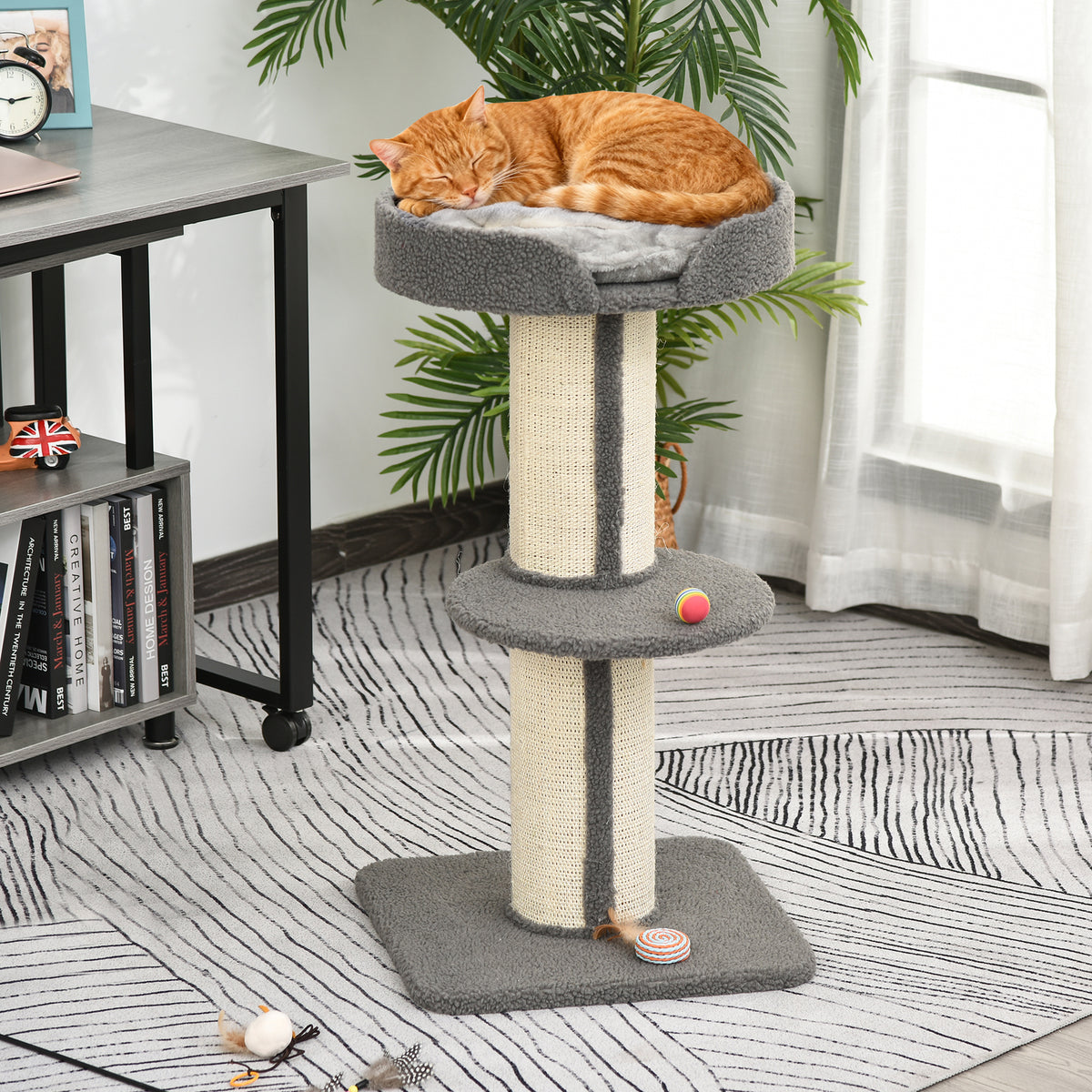 Arbre à chat, arbre à grimper griffoir pour chat, tissu bouclette, centre d'activités 2 plate-formes gris-1