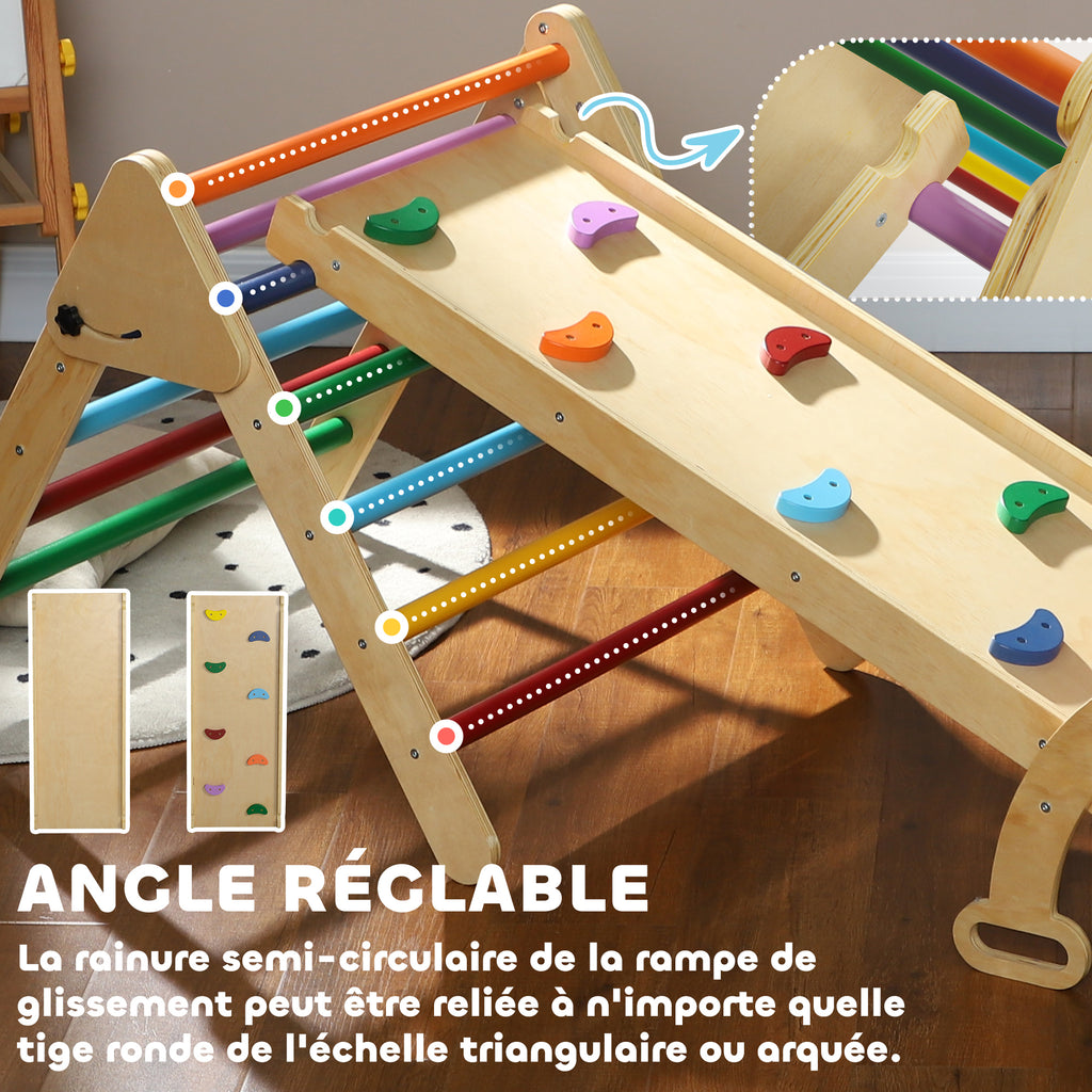 5 en 1 Triangle arche d'escalade enfants avec rampe d'escalade réversible toboggan bascule multicolore-5