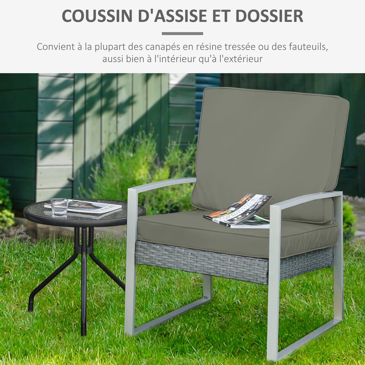 Coussins pour chaise fauteuil de jardin coussins d'assise de dossier déhoussables polyester 56x52/56x46cm gris foncé-5