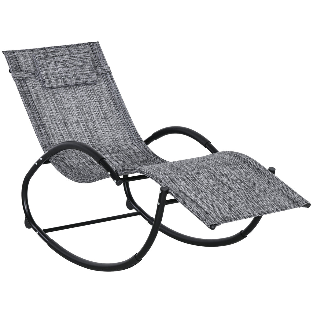 Chaise longue à bascule avec tétière utilisation extérieure intérieure gris chiné-0