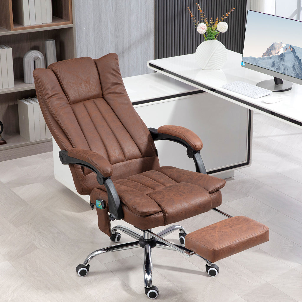 Fauteuil de bureau massant et chauffant avec hauteur réglable, dossier inclinable, repose-pied et télécommande, marron-1