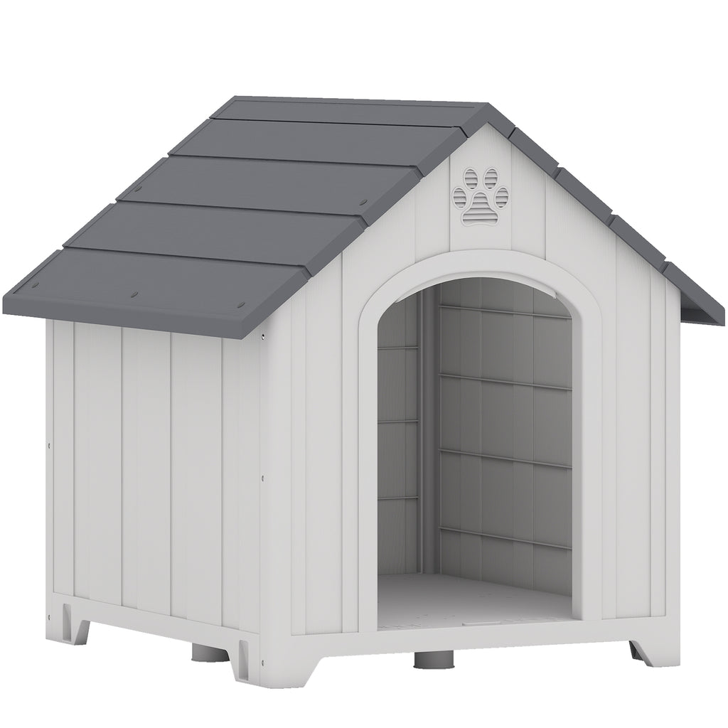 Niche pour chien extérieur, maison chien en polypropylène imperméable ventilé plancher surélevé 76x66x77cm gris clair-0