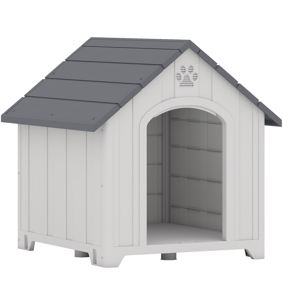 Niche pour chien extérieur, maison chien en polypropylène imperméable ventilé plancher surélevé 76x66x77cm gris clair-0