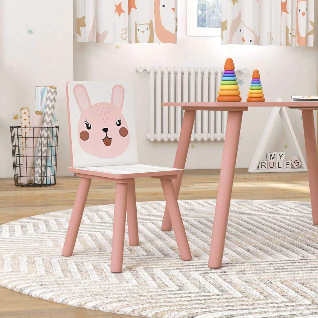 Ensemble table et chaises pour enfants, table pour enfant avec 2 chaises, motif animaux pour chambre à coucher rose-8
