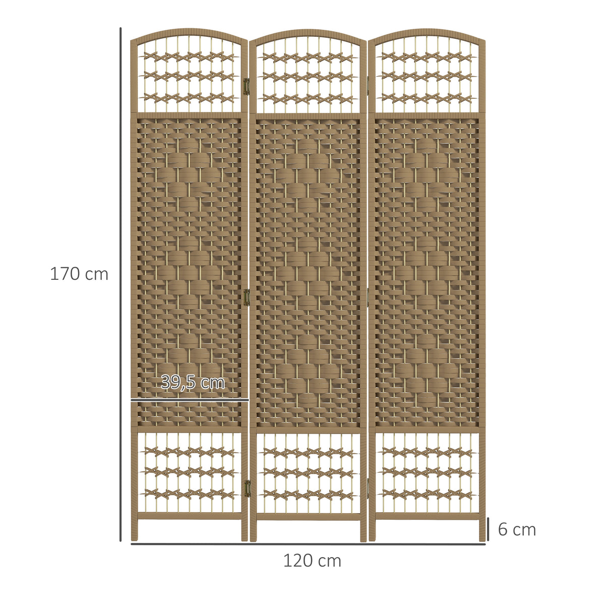 Paravent intérieur en bois séparateur de pièce cloison pliable 3 panneaux 120 x 170 cm bois naturel-2