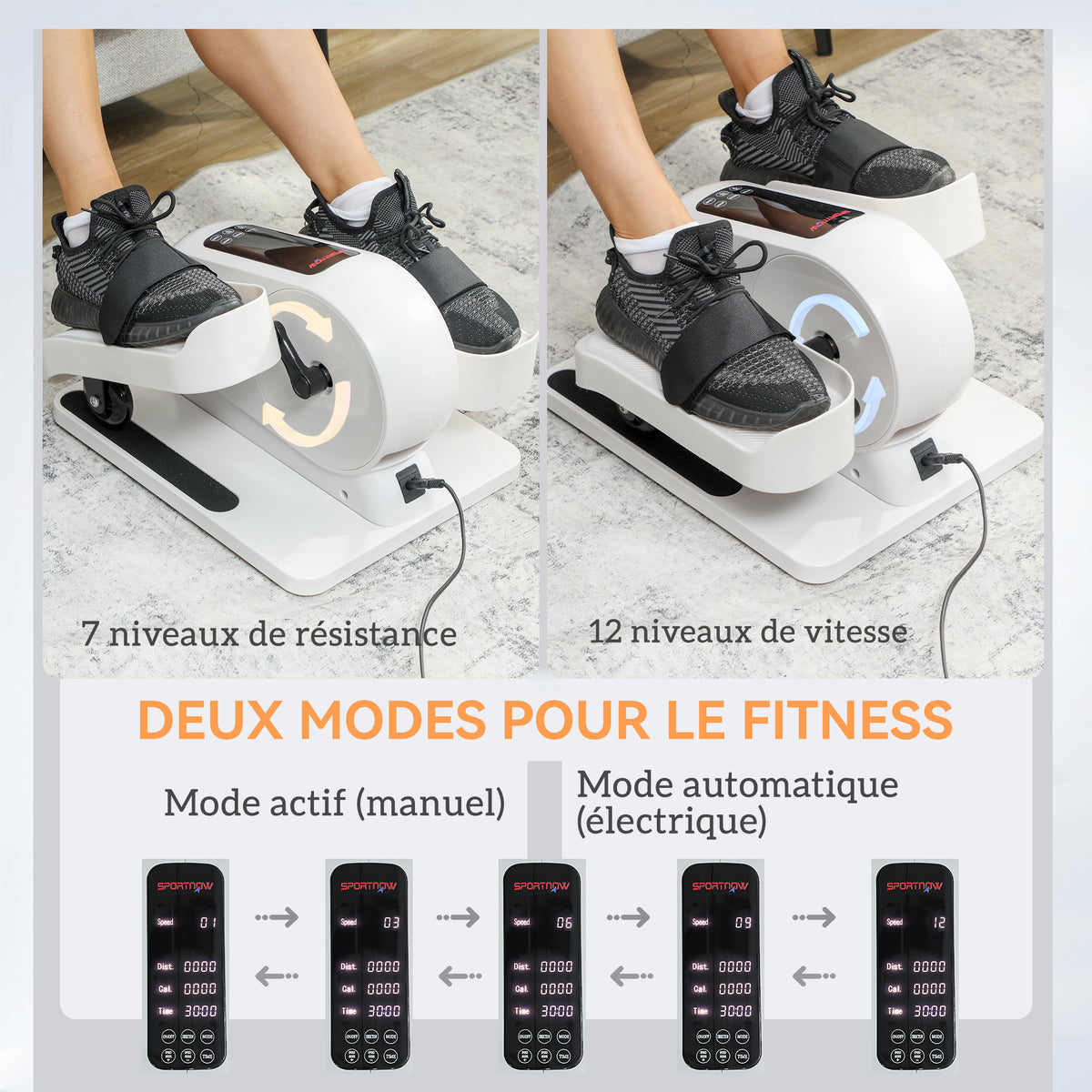 Vélo Elliptique de Bureau pour Maison 12 Vitesses, Écran LED, Antidérapante, Silencieux et Portable, 45x42x26cm, Blanc-3