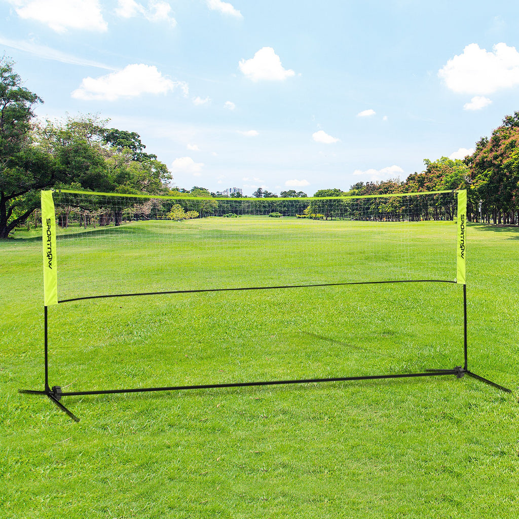 Filet de badminton, filet portable, hauteur ajustable 107-155 cm, avec sac de transport, cadre métallique, noir, jaune-1