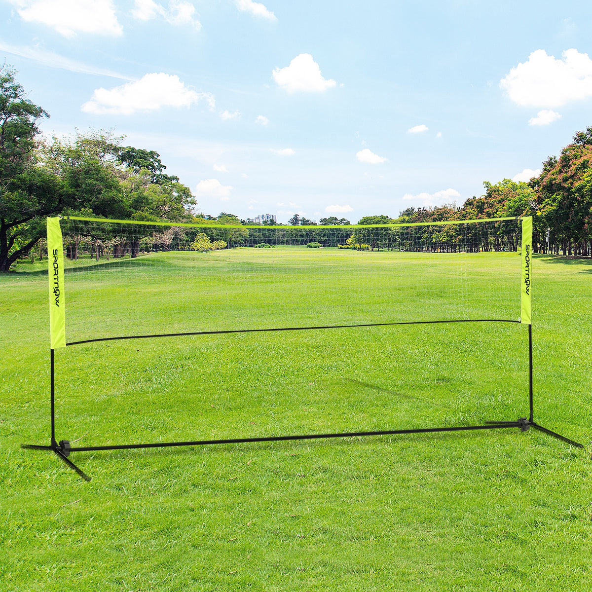 Filet de badminton, filet portable, hauteur ajustable 107-155 cm, avec sac de transport, cadre métallique, noir, jaune-1