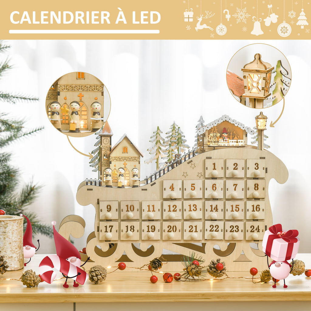 Calendrier avent bois Lumineux Frome traineau - 10 lumières Blanc Chaud - 24 tiroirs - décoration Lumineuse Noël-3