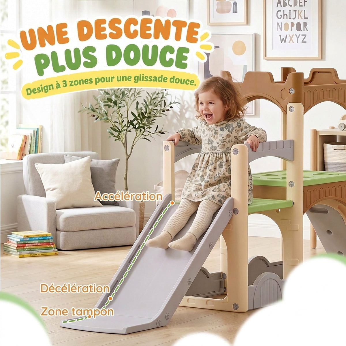 Toboggan pour Enfant 5 en 1 avec Mur d'Escalade, Espace de Rangement et Doubles Plateformes, 3 à 6 Ans, Multicolore-4