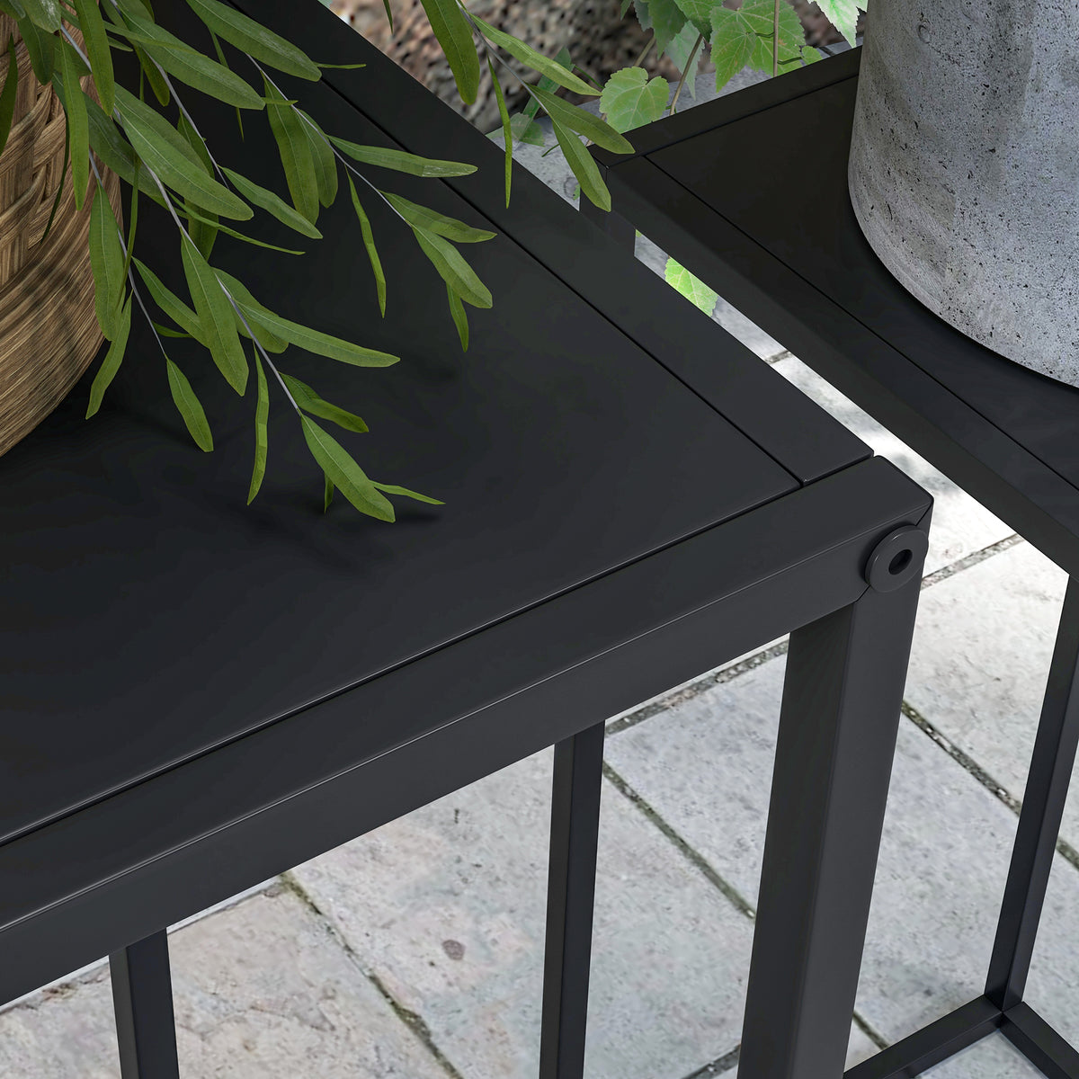 Lot de 2 supports pot de fleurs encastrables 2 hauteurs différentes 58,5 et 65 cm - acier noir-7
