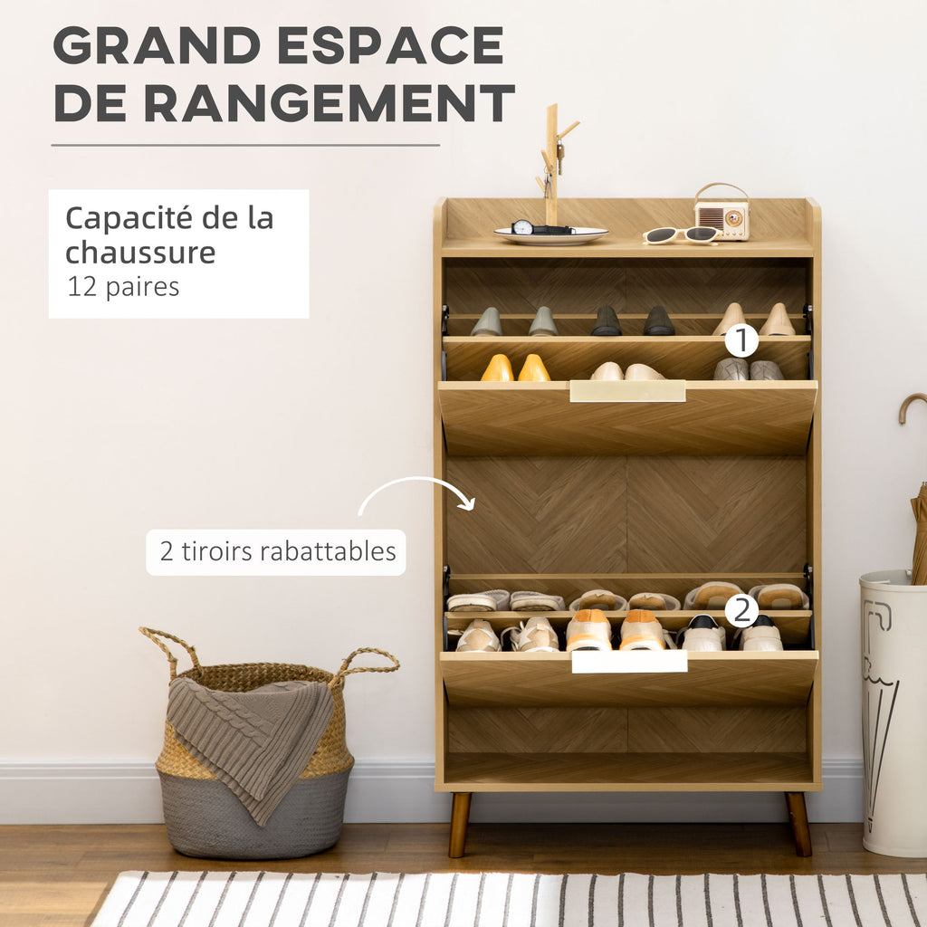 Meuble à chaussures à 2 abattants pour petit entrée salon chambre 70 x 30 x 120 cm-3