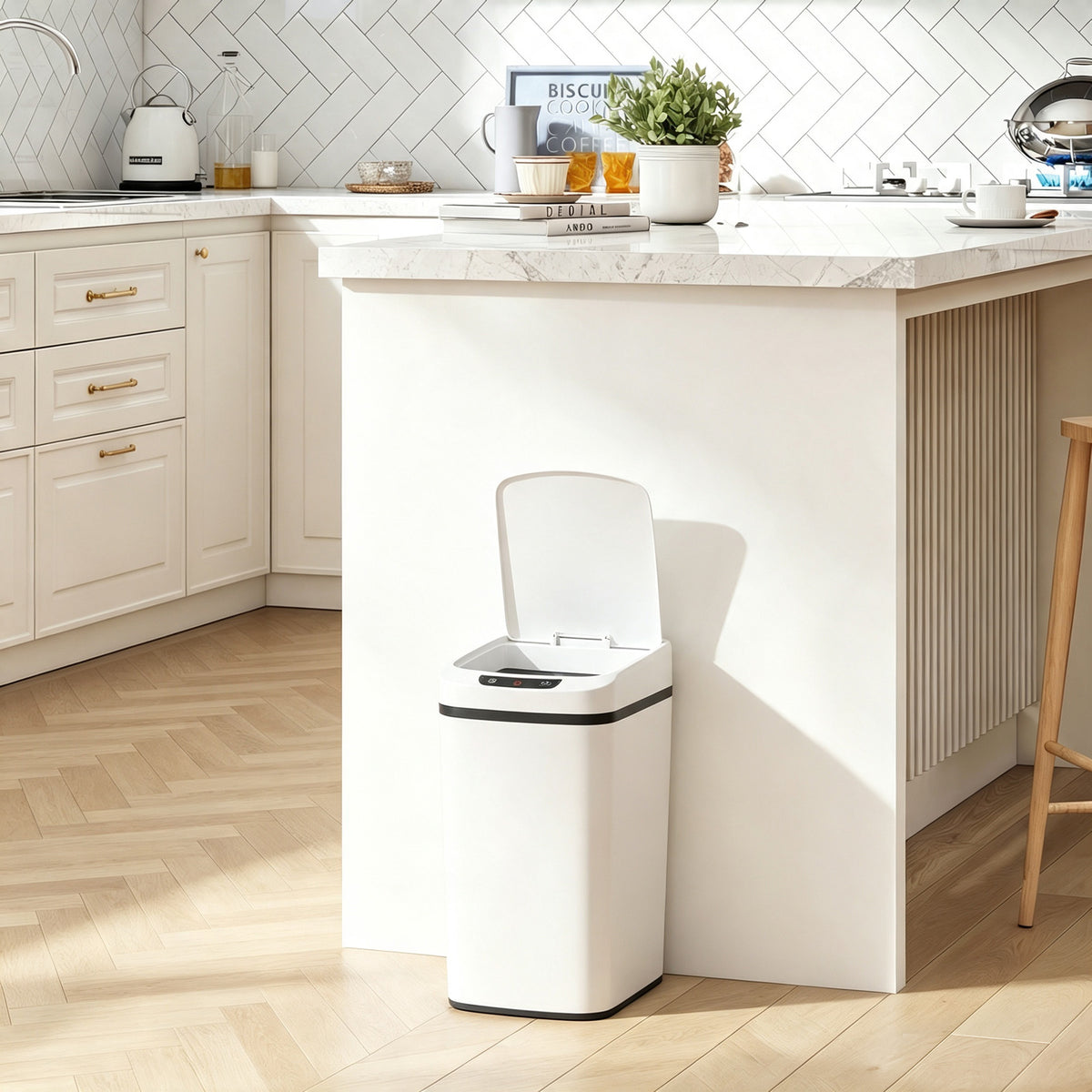 Poubelle de Cuisine Automatique 12 L en Acier Inoxydable, Poubelle à Capteur avec Couvercle, 28 x 22 x 41 cm, Blanc-1