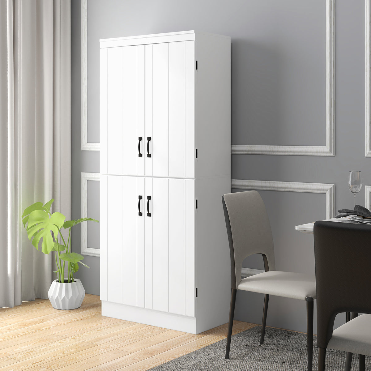 Armoire de cuisine buffet de salle à manger avec 4 portes 6 étagères de rangement style moderne 76 x 40 x 177 cm blanc-9
