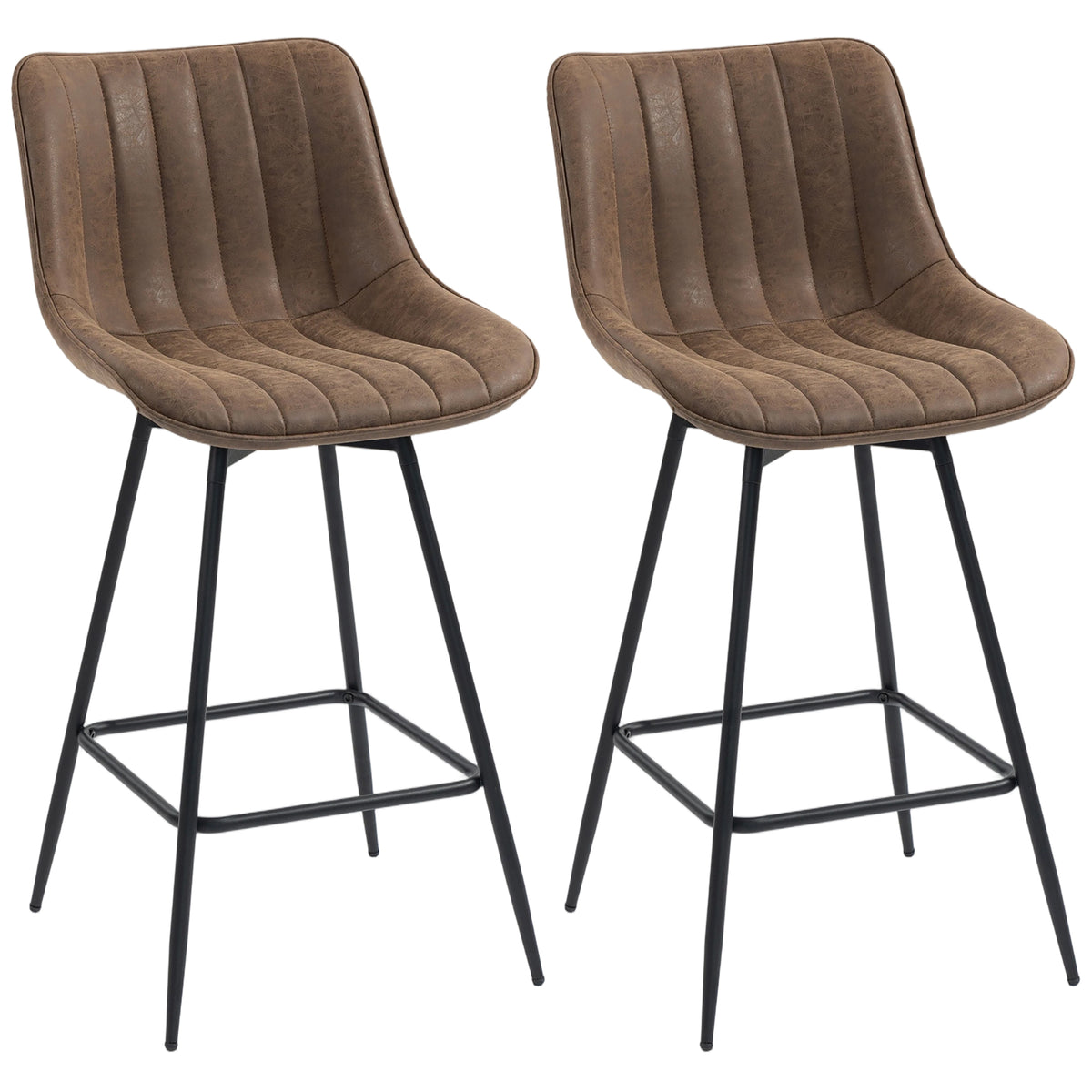 Lot de 2 tabourets de bar, chaises de bar en PU, assise rembourrée 68H cm, dossier et repose-pieds, marron-0