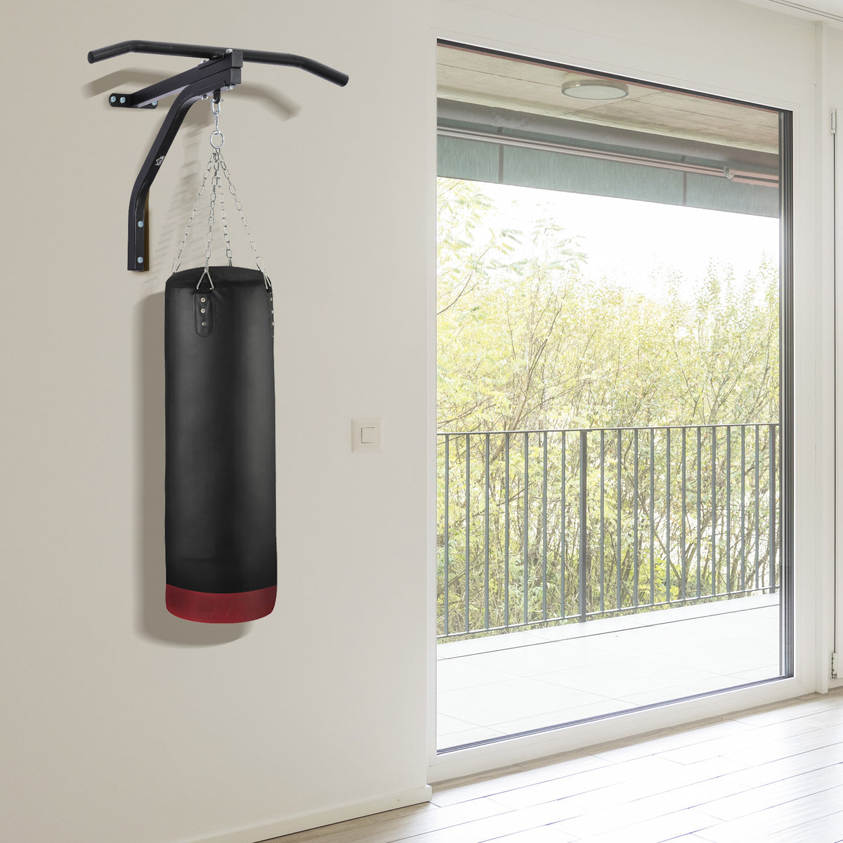 Support sac de boxe fixation sac de frappe barre de traction intégrée charge max. 130 Kg acier noir-8