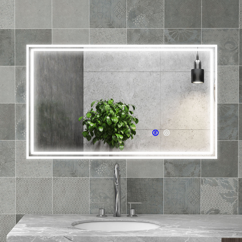Miroir de salle de bain rectangulaire mural lumineux LED horizontal ou vertical, 100 x 60 cm-1