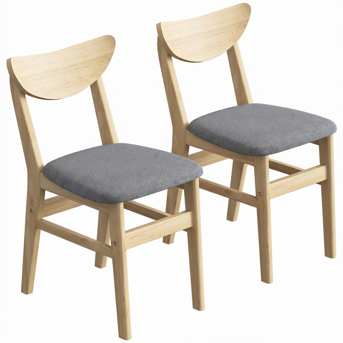 Lot de 2 Chaises de Salle à Manger, Chaises Cuisine, Assise Rembourrées en Lin, Dossier Incurvé, Gris et Bois Naturel-0