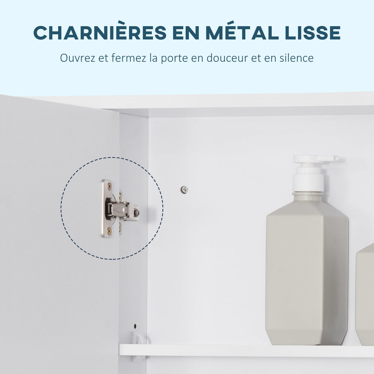 Armoire murale salle de bain avec miroir, meuble salle de bain, 7 étagères ouvertes et placard,100 x 15 x 70 cm, blanc-4