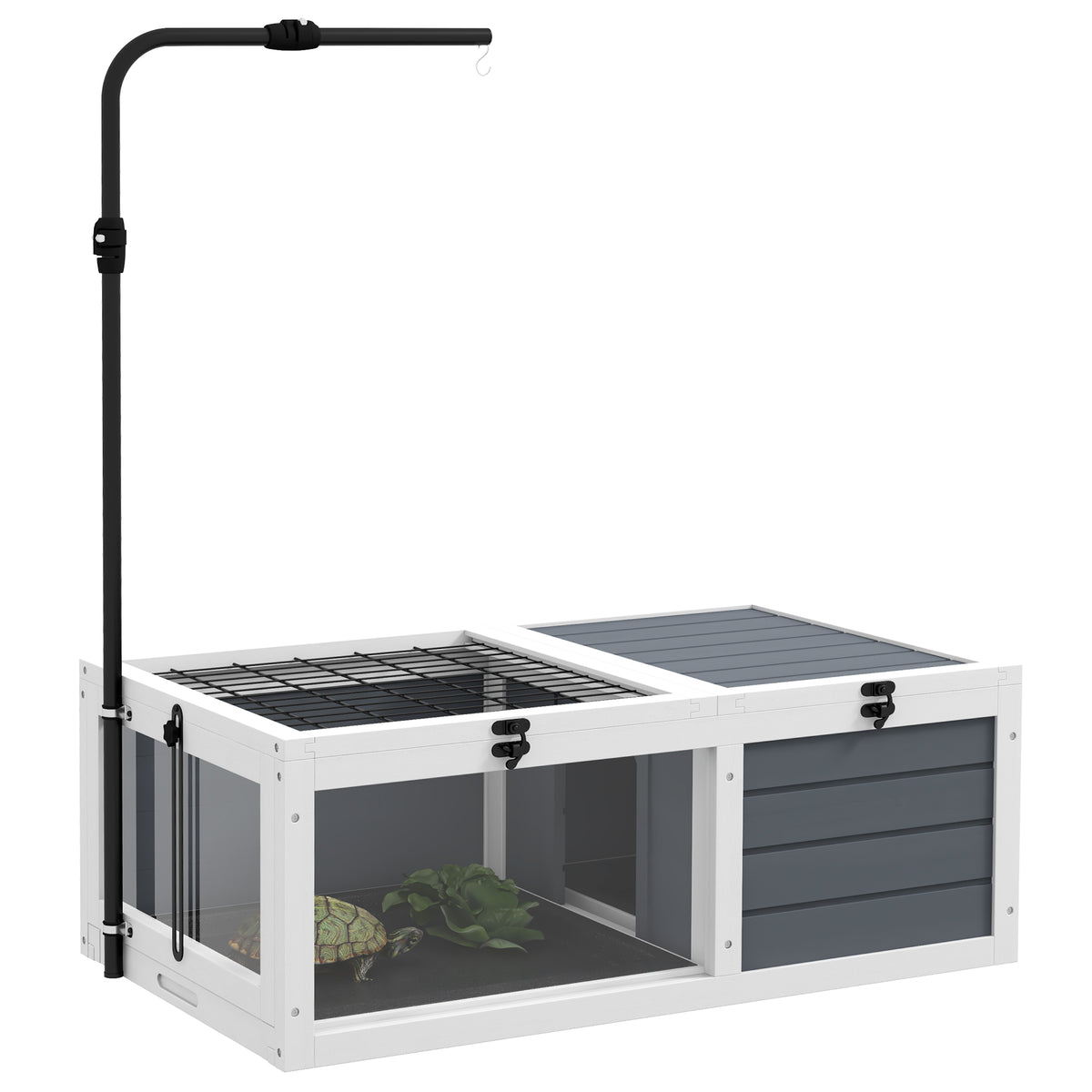 Maison enclos cage pour petit animal tortue avec 2 espaces support de lampe réglable 81 x 48 x 31,5 cm gris-0