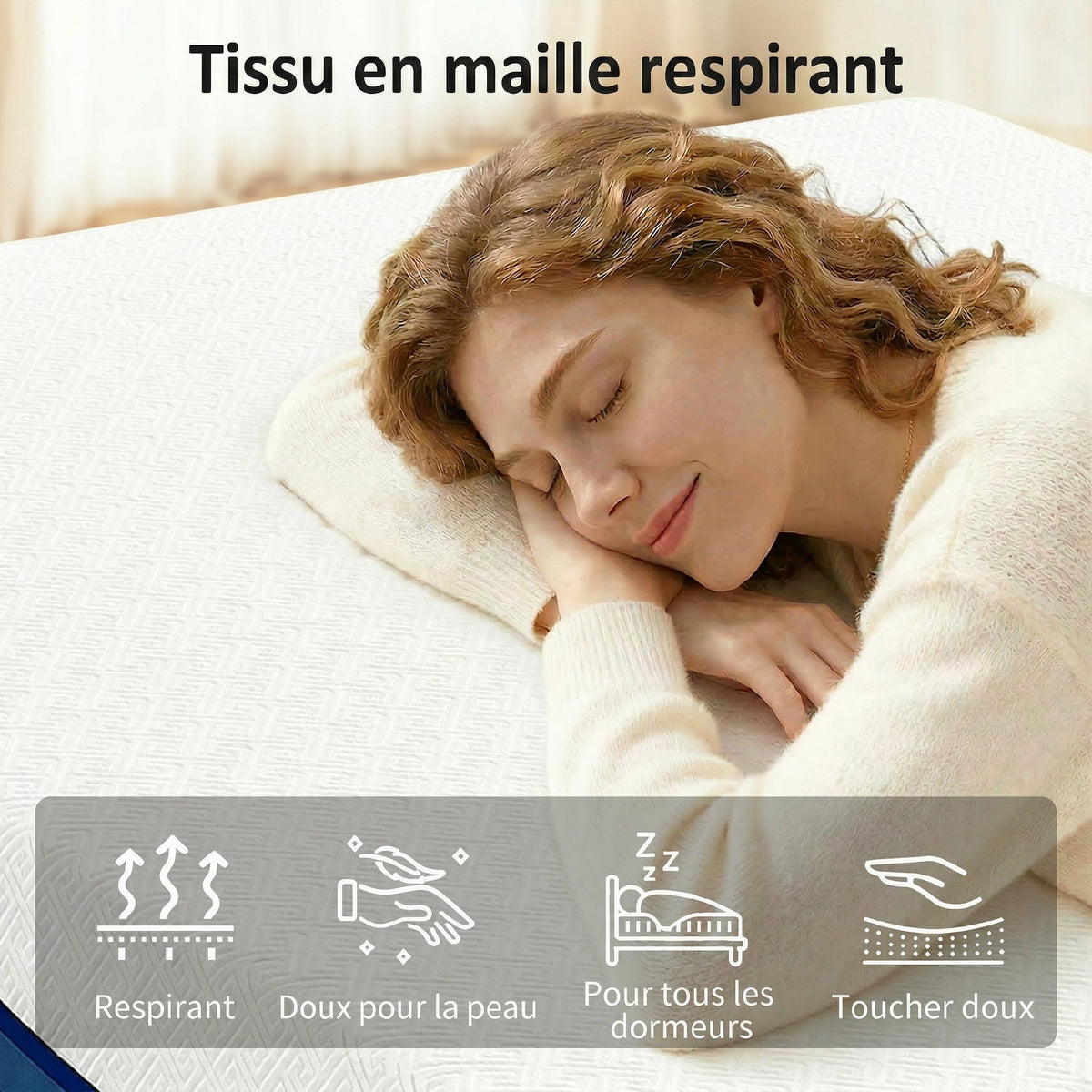 Matelas 160x200cm, matelas 2 personnes, mousse à mémoire de forme au thé vert, housse amovible lavable, fermeté moyenne-3