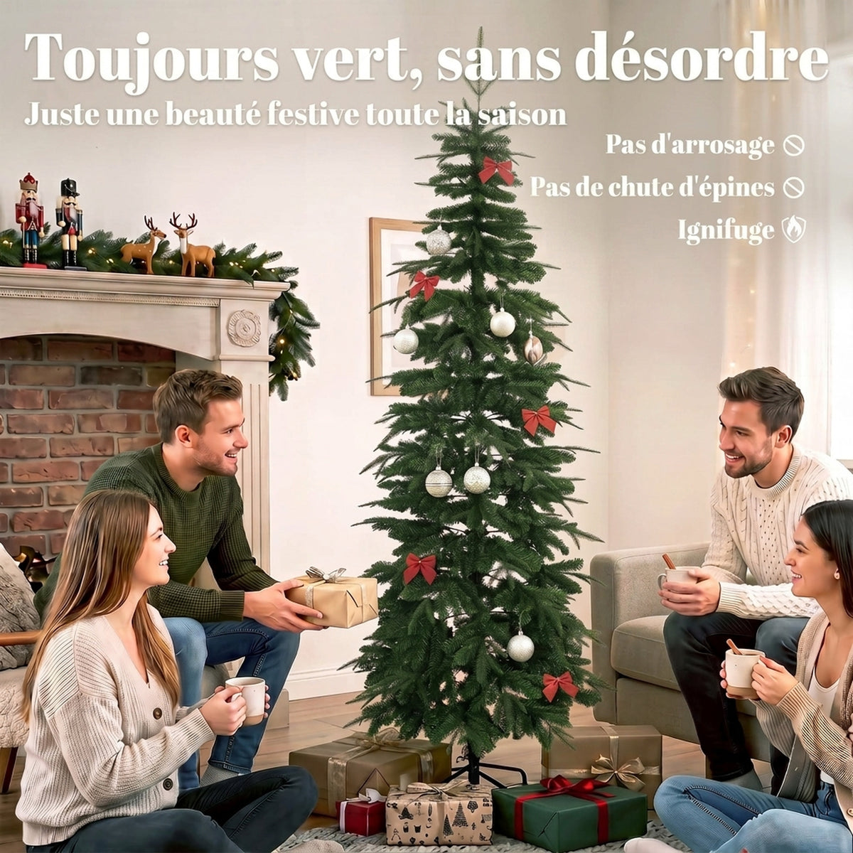 Sapin de Noël Artificiel 210 cm, Branches Articulées en PE et PVC Ignifuges, Support en Acier Pliable, Vert-3